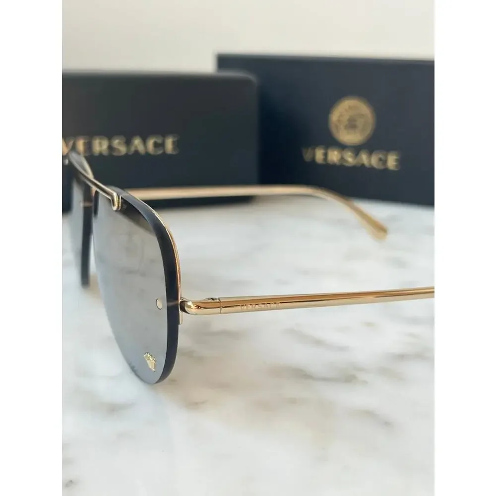 NEW Versace VE2231 Silver Mirror Medusa Aviator Sunglasses